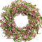Egolot 22 Inch Pink Lavender Forsythia Flower Wreath for Front Door, Spring Everyday Floral Wreath for Indoor Outdoor, Everyday Artificial Flower Wreath for Door Window Decor