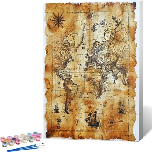 Peinture par Numéros pour Adulte, DIY Carte Du Monde Carte Peinture Numero Enfants, Peinture par Numero Carte Du Monde Carte Paint by Numbers avec Peinture Acrylique pour Décoration de la Maison 9-1