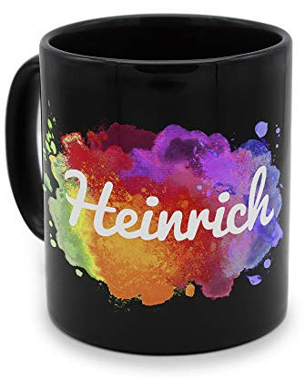 printplanet - Tasse Schwarz mit Namen Heinrich - Motiv: Color Paint - Namenstasse, Kaffeebecher, Mug, Becher, Kaffeetasse