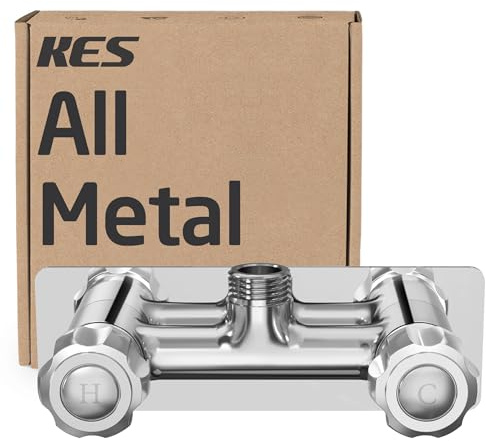 KES LG6105B-CH Robinet de douche en métal de 10,2 cm sans fuite pour camping-car (vanne d'arrêt non incluse) avec bouton chaud/froid, pour camping-car, remorque de voyage, camping-car, chromé