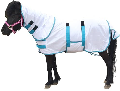 Gallopoff Pony/Shetty Fliegendecke mit Halsteil – Leichte, atmungsaktive Sommerdecke für Pferde – Mit verstellbaren Brust- & Bauchgurten – Für Fohlen, Minipferde, Zwergpferde & Miniponys 75 cm
