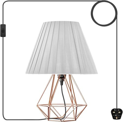 DC VOLTAGE 1x Rose Gold Bedside Lamp, Table Lamp with Metal Wire Cage Base & Fabric Lampshade with Plug in On/Off Switch Pendant Modern Table Lamps for Living Room Bedroom E27 Socket (Without Bulb)