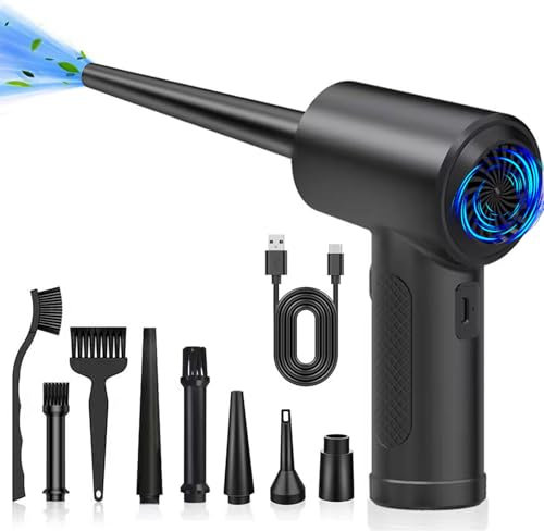 Souffleur Air Comprimé, 51000 TR/Min Dépoussiérants Puissants électrique,6000 mAh Batterie Plumeau à air électrique avec Lumière LED pour PC Duster pour Nettoyage PC, Maison pour Animaux domestiques