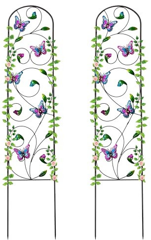 WAIU Lot de 2 treillis de jardin avec revêtement en métal noir antirouille pour plantes grimpantes, roses, légumes, vignes, concombres - 152,4 x 31,8 cm