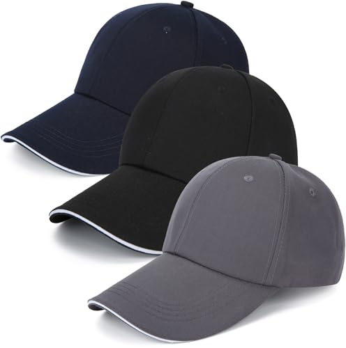 RIPETIC Baseballkappen, Baumwolle, Haube Schirmmütze Kopfbedeckung für Damen und Herren, verstellbarer Sommer-Sonnenhut für Golf, Outdoor-Workout, Schwarz, 3 Stück, 49