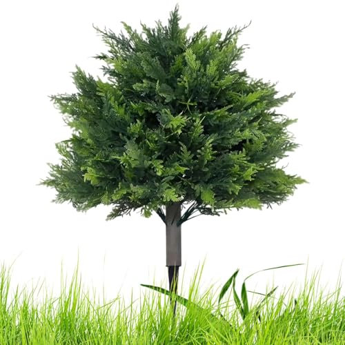 Artificial Cedar Tree - Artificial Cypress Tree in Decorative Pot | Conifer Evergreen Weatherproof 60cm with Ground Spike for Patio Garden Driveway