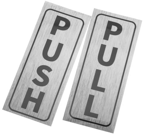 MUCKLILY 2 Pezzi Segni Di Porta Scorrevole Cartello Indicatore Adesivo Store Segni Cartello Porta Per Hotel Push Pull Porta Scorrevole Push Pull Autoadesivo Pvc Argento