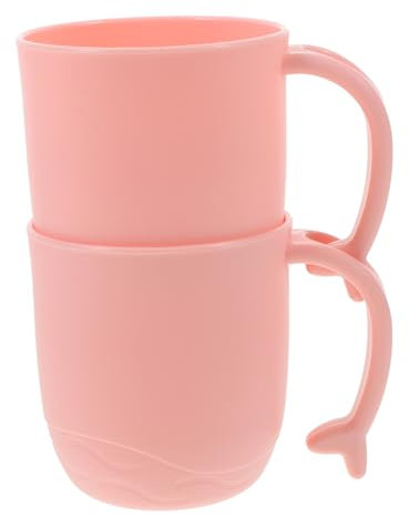 GLEAVI Vasos para Enjuague Bucal Infantiles Plástico, Capacidad Grande, Color Rosa, Aptos para Baño y Cepillo De Dientes, Pack 2 Unidades Reutilizables para Uso Diario y Viajes