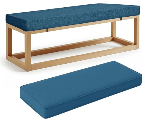 ZSWXF 5cm Dicke Sitzkissen Outdoor Leinenstoff Bankauflage Bankkissen Sitzauflage Stuhlkissen Bank Sitzbank Auflage Polster fur Banke Kissen Kissenauflage for Gardenbank,Blau,100 x 35 x 5 cm