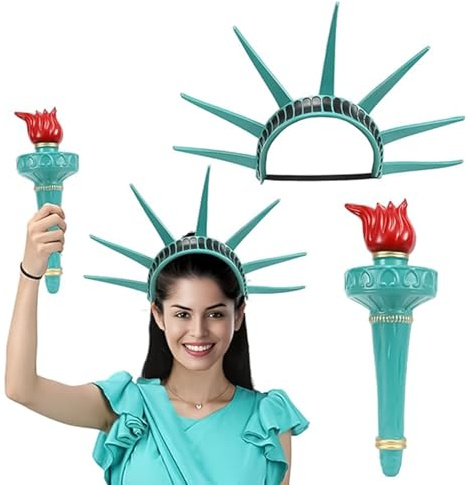 Fackel Der Freiheitsstatue, Krone Der Freiheitsstatue, Fackel und Krone der Freiheits-statue,Verstellbares Stirnband Der F-reiheitsstatue,F-reiheitsstatue Kostüm Accessoire für Erwachsene Kinder