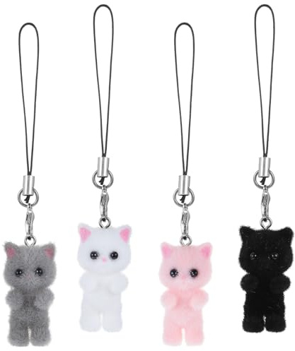 Abeillo 4Pcs Cat Phone Charms Y2K Fluffy Cell Phone Keychain Cat Mobile Phones Pendant for Bag Backpack Keychain Camera Pendants Decor