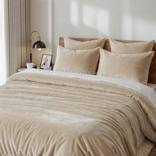 Lanqinglv Plüsch Bettwäsche 135x200 Flauschig Winterbettwäsche aus Biber Flanell,Warme Cashmere Touch ÖKO-TEX Bettwäsche Set Haferflocken Bettbezug mit Reißverschluss und 1 Kissenbezug 80x80