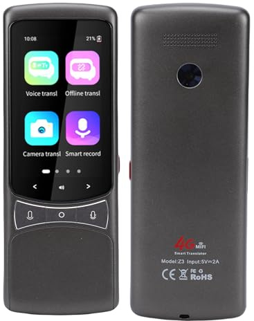 Yanmis AI-Sprachübersetzergerät, Echtzeit-Sprachübersetzung, HD-Farbbildschirm, 4G-SIM-WLAN-Konnektivität, für das Lernen Im Reisegeschäft