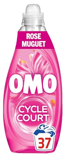 OMO Lessive Liquide Mon Cycle Court Parfumé Mélodie Florale, 37 Lavages | Lessive liquide efficace dès 15 minutes, parfum rose et muguet, formule testée dermatologiquement pour peaux sensibles