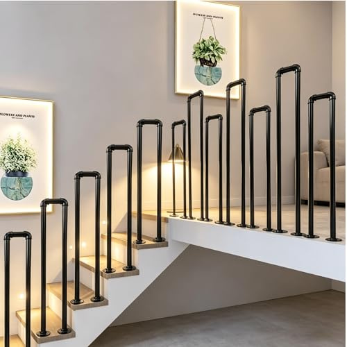 Treppengeländer für Veranda, Geländer Treppe mit Montagesatz, Balustradenpfosten aus Eisen Verfügbare Höhen 35–115cm für Villen Balkone Flure Wohnungen, 45cm-Abgerundet, Schwarz
