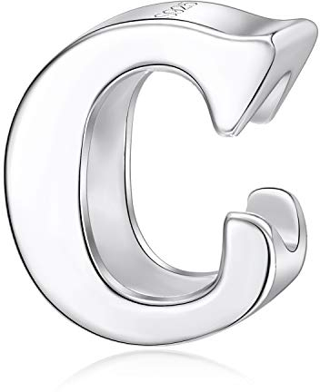 Alphabet-Anhänger, Anfangsbuchstabe, A-Z, aus 925er-Sterlingsilber, silberne Perlen, passend für Pandora-Anhängerarmbänder Letter C