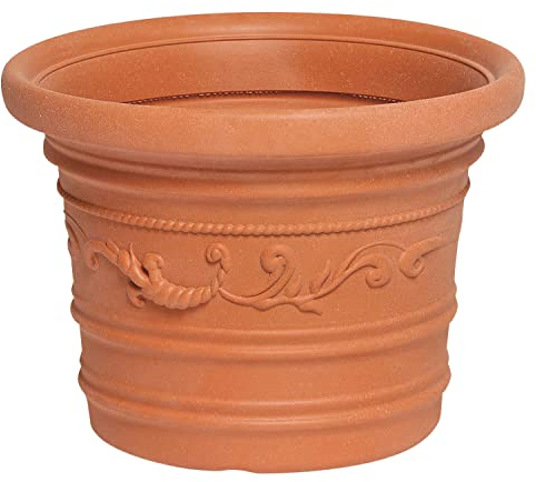 SATURNIA Macetero Resina Redondo, Color Terracota, Resistente, Ideal Exterior, 35 Cm Diametro.