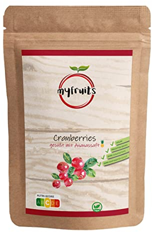 myfruits getrocknete Cranberries mit Ananassaft, 1kg, ohne raffinierten Zucker, Trockenfrüchte zum Snacken oder für Salate
