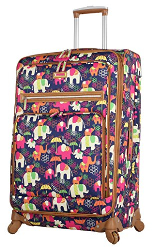 Lily Bloom Design-Muster 71,1 cm Gepäck, weiche Seite, erweiterbar mit doppelten Spinnrollen, große, leichte Koffer, Karierte Tasche für Damen, Elephant Rain, 71.12 cm