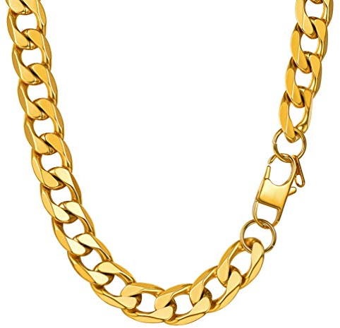 PROSTEEL Mens Curb Chain Necklace, 13mm-18k Gold Plated, Length: 46 Centimeters (18 inch)