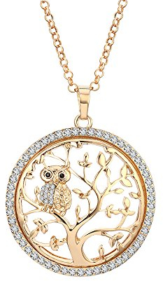 Ouran Collana di moda per le donne, albero della vita con ciondolo gufo collana ragazze cristallo CZ collana lunga catena collana brillante strass collana, Vetro, Zirconia cubica