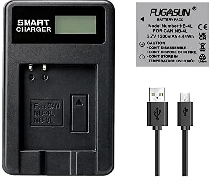 FUGASUN 1 Piezas 1200mAh NB-4L NB4L Batería con Cargador de batería para Canon IXUS 50 55 60 65 80 75 100 I20 110 115 120 130 IS 117 220 225 (1 pcs Battery with Charger)