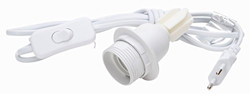 Kopp Euroschnur, 2m, 2 x 0,75 mm² mit Schnurzwischenschalter und E27 Isolierstoff-Fassung, weiß, 210001042