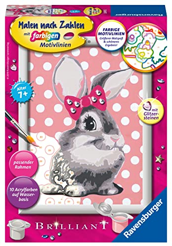 Ravensburger CreArt 28470 - Cute Bunny - Painting by Numbers for Children from 7 Years, Painting Set with Frame, Brush and Acrylic Paints, Gift for Girls and Boys, with Glitter