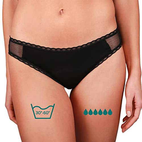 Taynie Lady Ultra stark Periodenunterwäsche Starke Blutung - Periodenwäsche - Menstruationsunterwäsche - ersetzt 6 Tampons, Periodenslip Tragedauer bis 12 Std., waschbar bis 60°C (38, Schwarz)