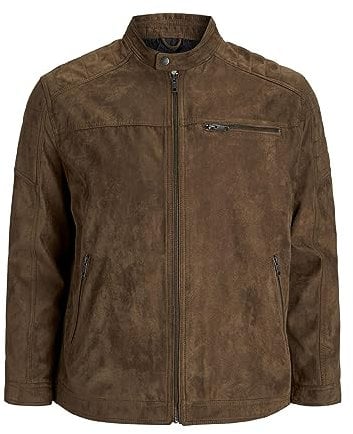 JACK & JONES Veste de motard pour homme aspect cuir Plus Veste de motard aspect cuir, Cognac/motif : faux daim, 4XL