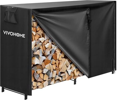 VIVOHOME 5ft Heavy Duty Indoor Outdoor Firewood Storage Log Rack with Cover Combo Set Black