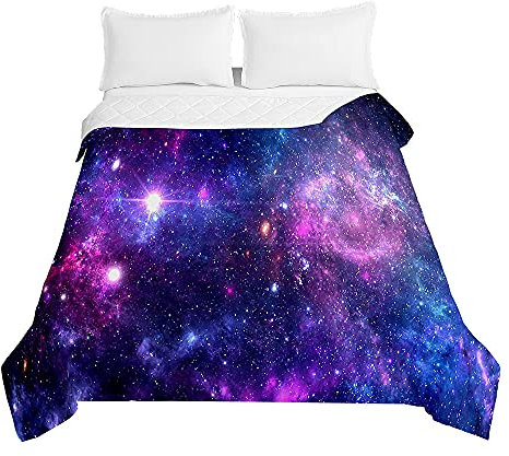 Surwin Trapuntino Copriletto Trapuntato Primaverile Estivo, Trapuntino in Microfibra Reversibile con Stampa Universo 3D Leggero Coperta Letto Singolo/Matrimoniale (Galassia Viola,180x220cm)