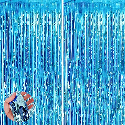 2 Stück 1 m x 2 m Hellblaue Folienvorhänge Dekoration, blaue Lametta-Folie, Fransenvorhänge Luftschlangen Hintergrund für Geburtstag, Abschlussfeier, Hochzeit, Weihnachten, Neujahrsdekoration