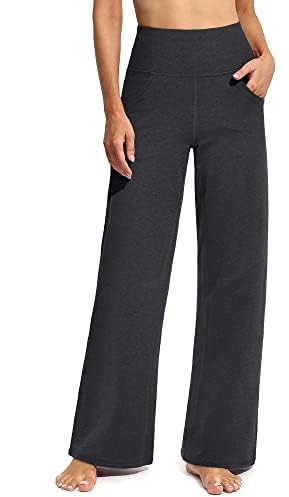 Promover Activewear-Hosen für Damen mit Taschen Jogginghose Hohe Taille Yogahose Weites Bein Straighthose Bauchkontrolle Schlaghose Arbeit Sporthose Klein/Regulär/Groß