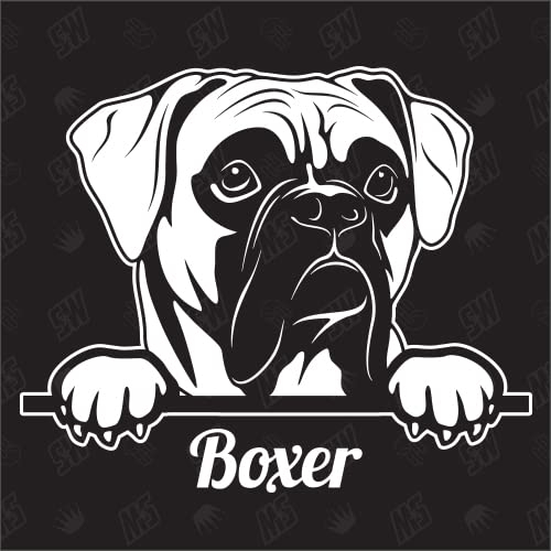 speedwerk-motorwear Boxer Version 3 - Sticker, Hundeaufkleber, Autoaufkleber, Hund, Auto, Hunderassen, Aufkleber, Mischling, Mix, Tiere, Haustier (AUCH MIT Wunschname MÖGLICH)