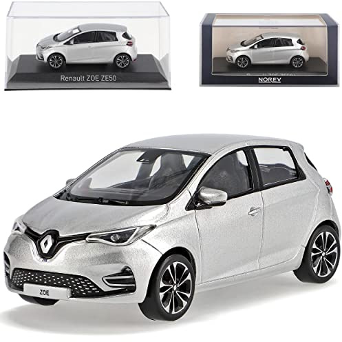 Norev Renautl ZOE ZE50 Silber Highland Grau Metallic Modell ab 2012 Version ab Facelift 2020 1/43 Modell Auto mit individiuellem Wunschkennzeichen