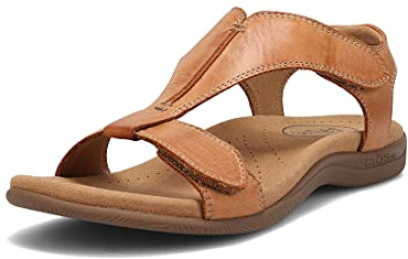 Taos The Show Premium Leather Women's Sandal - Experience Everyday Style, Comfort, Arch Support, Cooling Gel Padding and an Adjustable Fit for Exceptional Walking Comfort Caramel 10 (M) US