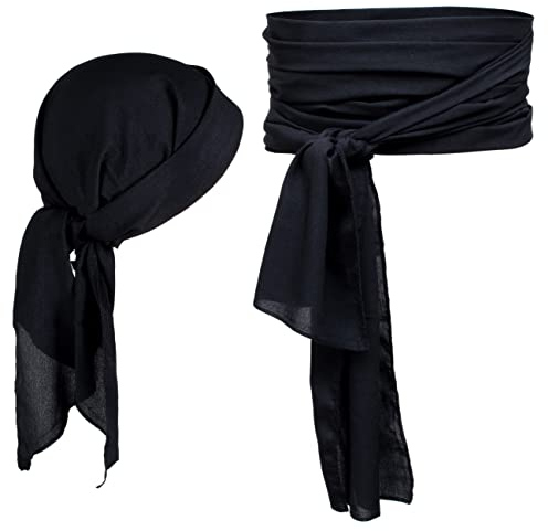 Piratenkostüm-Zubehör, Übergröße, Piratenschal, Gürtel, Taillenschärpe und Piraten-Kopftuch, Bandanas für Halloween, Damen und Herren, Schwarz, Übergröße