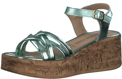 MARCO TOZZI 2-2-28395-20, Sandalias con cuña para Mujer, Verde (Mint Metallic), 39 EU