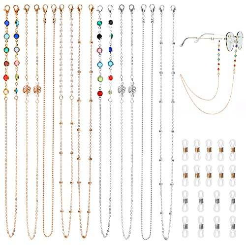 Bekecidi 9 Stück Brillenbänder Kette, Brillenbandketten, Brillenketten für Damen (Gold, Silber)
