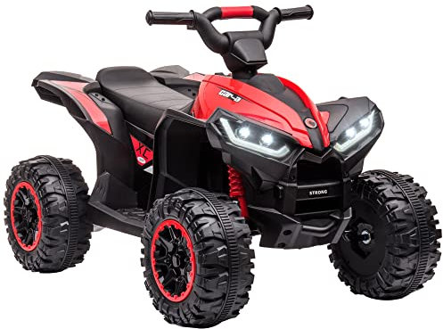 HOMCOM Quad Eléctrico para Niños 12V, Quad para Niños de 3-5 Años, con 2 Motores, Velocidad Ajustable 3-6km/h, Faros, Bocina, Música, USB, Avance y Retroceso, Rojo