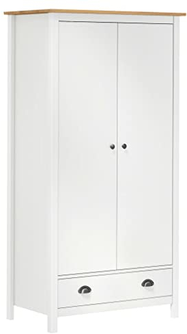 Hommdiy Kleiderschrank mit 2 Türen Hill Weiß 89x50x170 cm Kiefer Garderobenschrank Holzschrank Schrank Schlafzimmerschranknholz
