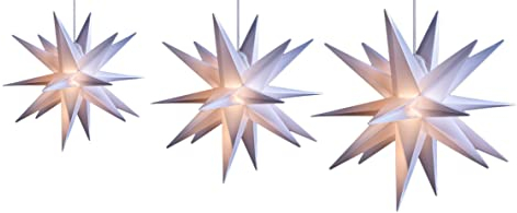 Novaliv 3er Sparset Weihnachtssterne LED Dekosterne 25cm + 40cm + 55cm Weiss Außen Kabel mit Trafo &Timerfunktion 3D Stern 18 Zackig Leuchtstern Weihnachtslicht Winterbeleuchtung 3D Stern