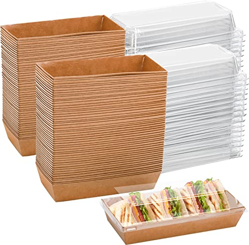 Dicunoy 100 Pack Paper Charcuterie Boxes with Clear Lids, Disposable Sandwich Boxes, Swiss Roll Cake Containers, Rectangle To Go Boxes for Sushi, Snack, Cookie, Fruits, Pastry, Desserts