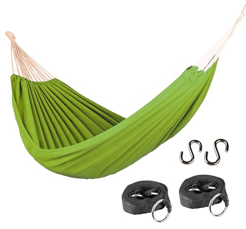 Kronenburg Hängematte 210 x 150 cm, Gesamtlänge 320 cm – Doppelhängematte mit Befestigungs-Set (Aufhängeset) - Belastbarkeit bis 300 kg – Indoor & Outdoor Hängematte Grün - Farb- und Modellwahl