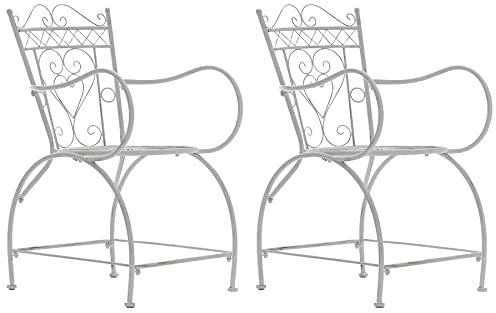 CLP 2er Set Stühle Sheela I Gartenstühle Aus Metall I Metallstuhl Mit Armlehnen Im Jugendstil, Farbe:antik weiß