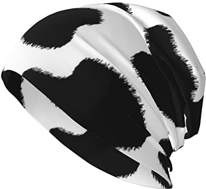 Schwarze und weiße Kuhhaut Animal Print Strickmütze Erwachsene Stretch Skull Cap Winter Warme Mützen Outdoor