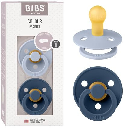 BIBS Colour Schnuller 2er-Pack, BPA-frei, Kirschform Nippel. Naturkautschuk/Latex, Hergestellt in Dänemark. Größe 1 | 0+ Monate | 2-Pack, Dusty Blue/Steel Blue