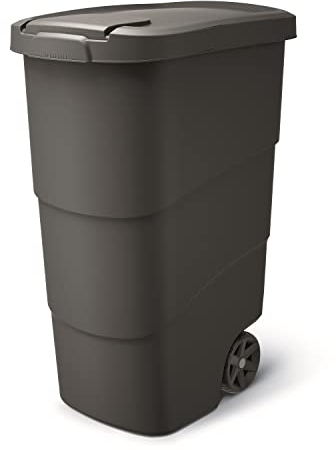 Prosperplast Wheeler Contenedor de basura con ruedas y tapa Universal Papelera de 90 litros (Negro)