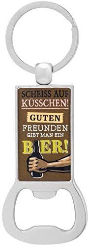 GRUSS & CO Flaschenöffner Motiv Küsschen | Schlüsselanhänger, lustiges Männergeschenk, 17 cm mit Ring | Geschenkidee zum Geburtstag | 48231